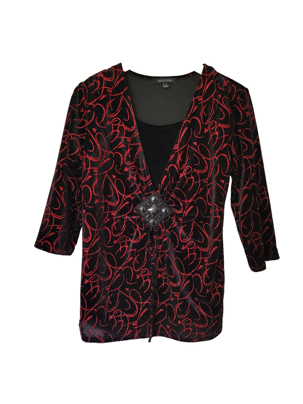 Black Velvet Red Sequin Top Sz S Christmas Holidays Sparkle Whimsygoth Notations